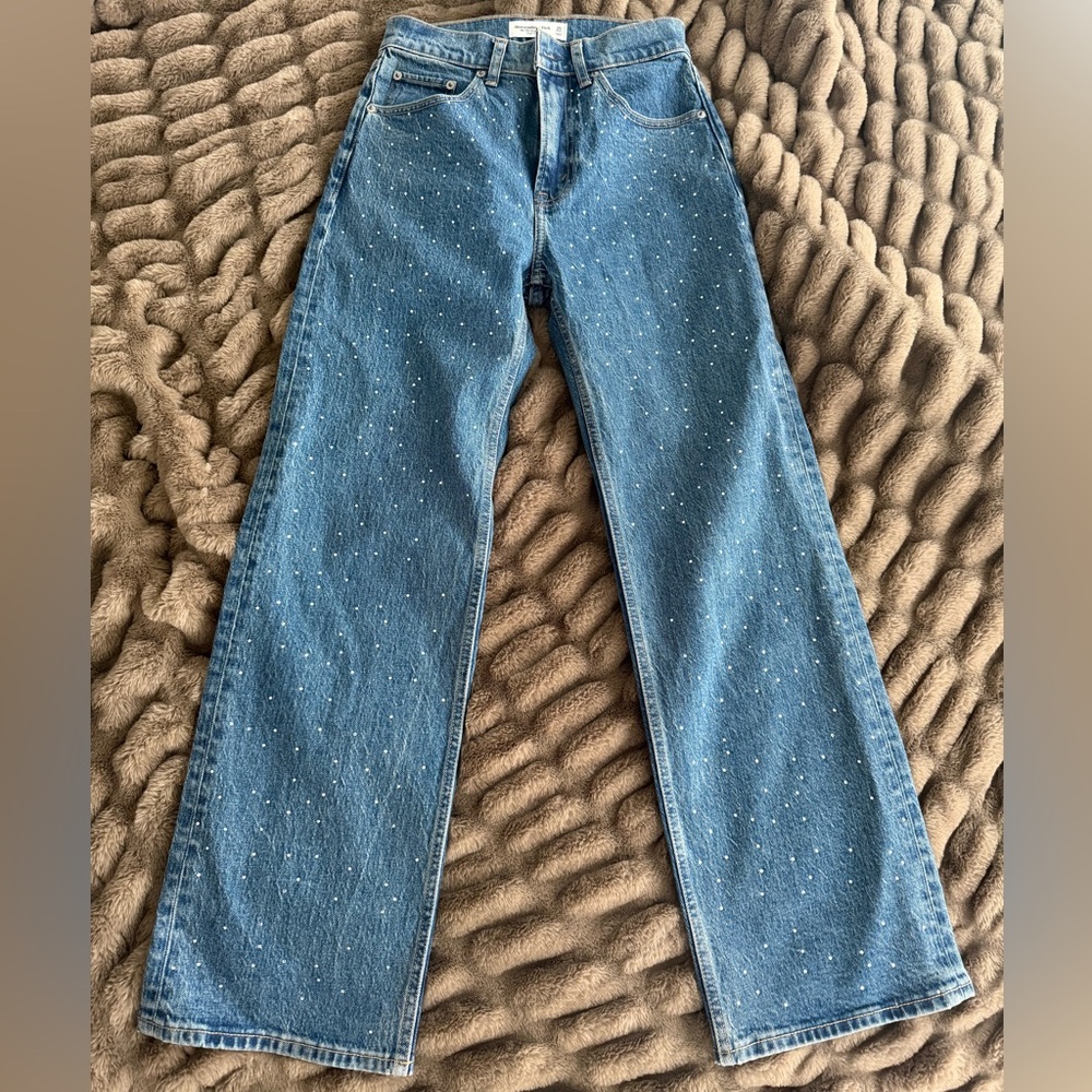 Abercrombie & Fitch Blue Speckled Wide Leg Jeans